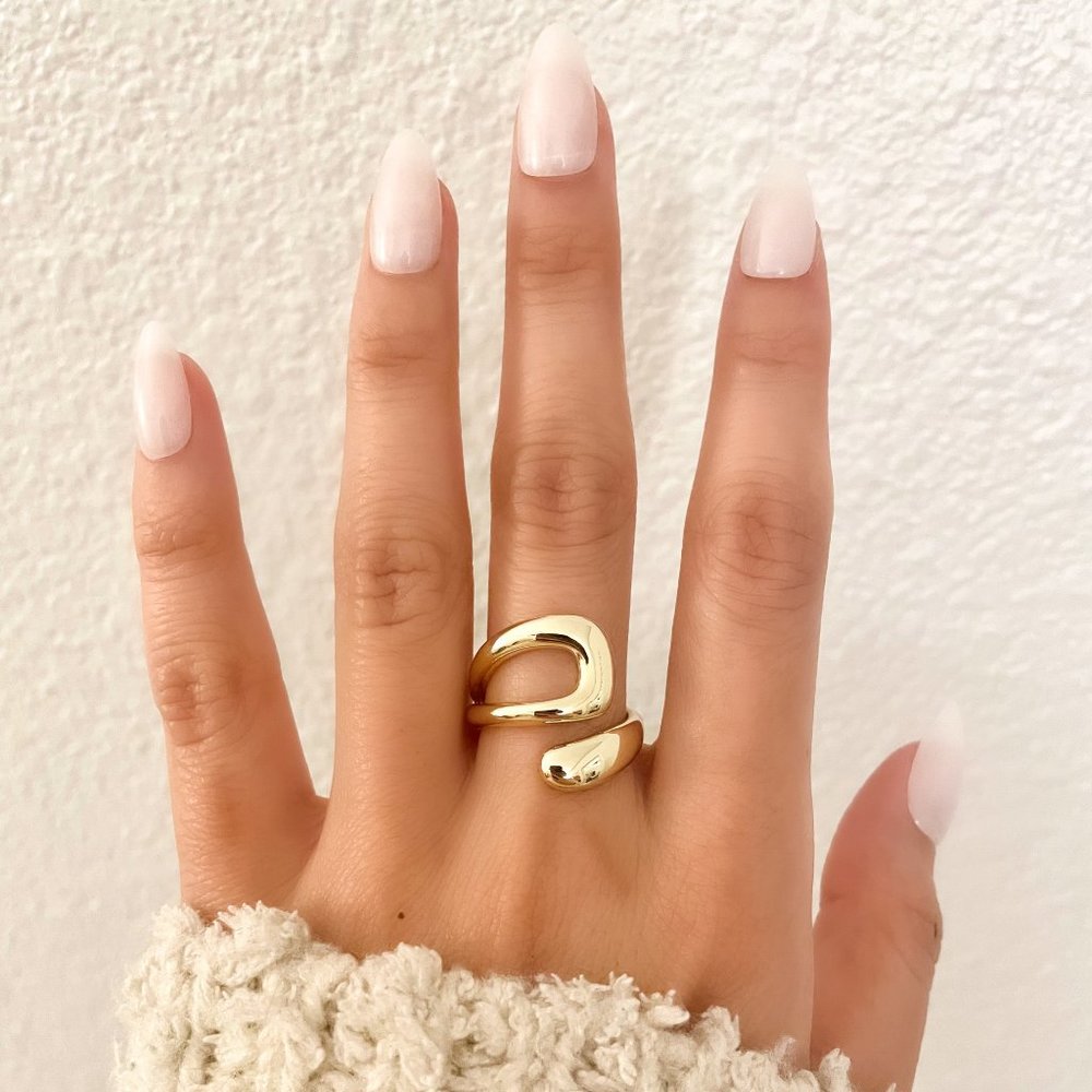 925 Sterling Silver Gold Chunky Bold Statement Ring Large Wrap Ring - Picture 2 of 6